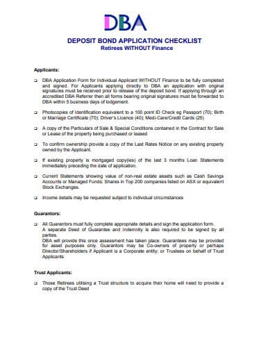 Deposit Bond Checklist for Retirees Without Finance